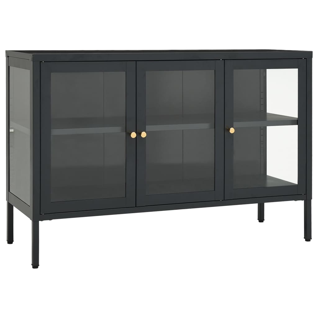 Vidaxl dressoir 105x35x70 cm staal en glas antracietkleurig