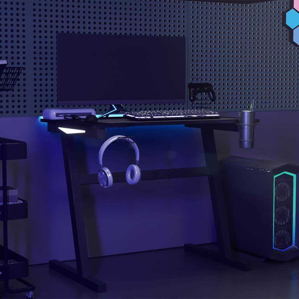 Vidaxl gamingbureau met z-vormige poten led 90x60x75 cm zwart