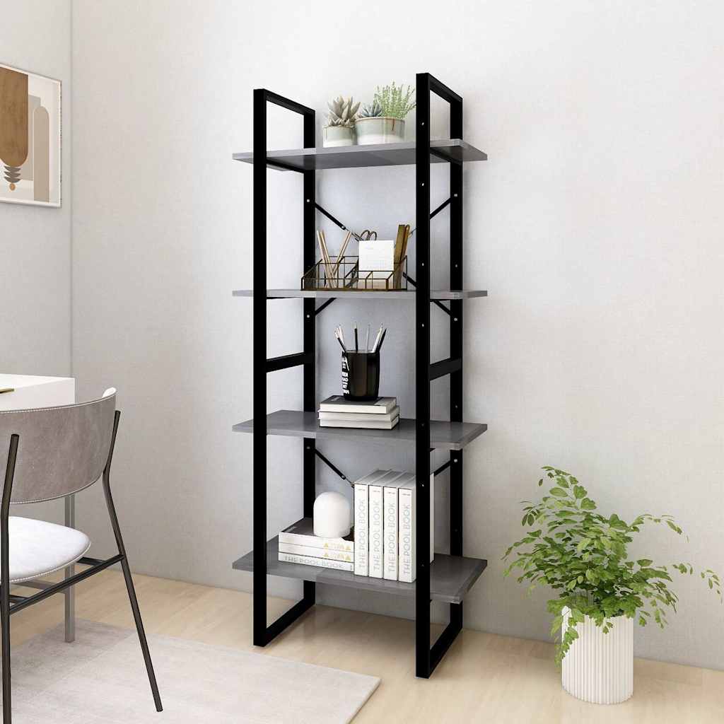 Vidaxl boekenkast met 4 schappen 60x30x140 cm massief grenenhout grijs
