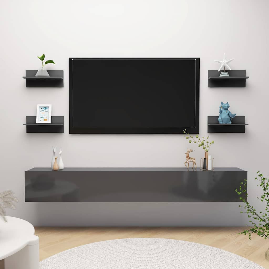 Vidaxl wandschappen 4 st 40x11,5x18 cm hoogglans grijs