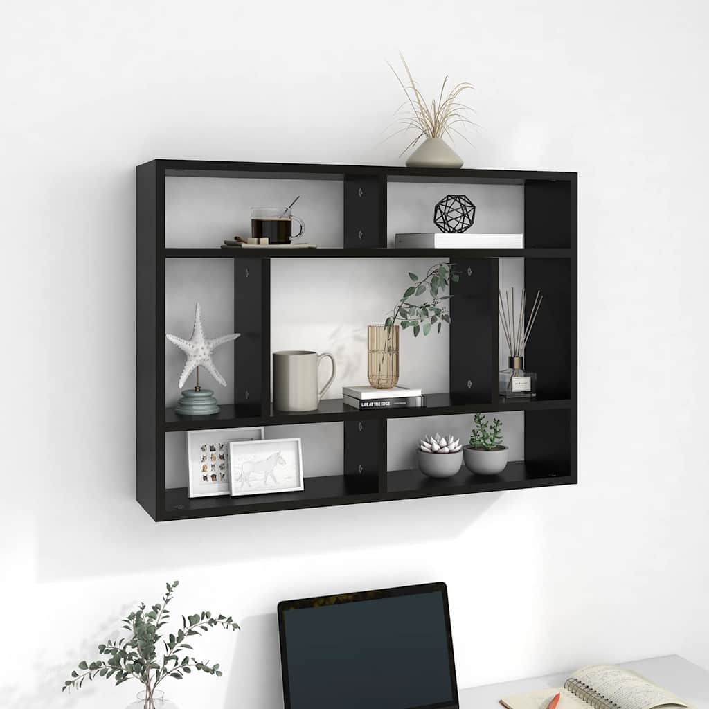 Vidaxl wandschap 75x16x55 cm bewerkt hout zwart