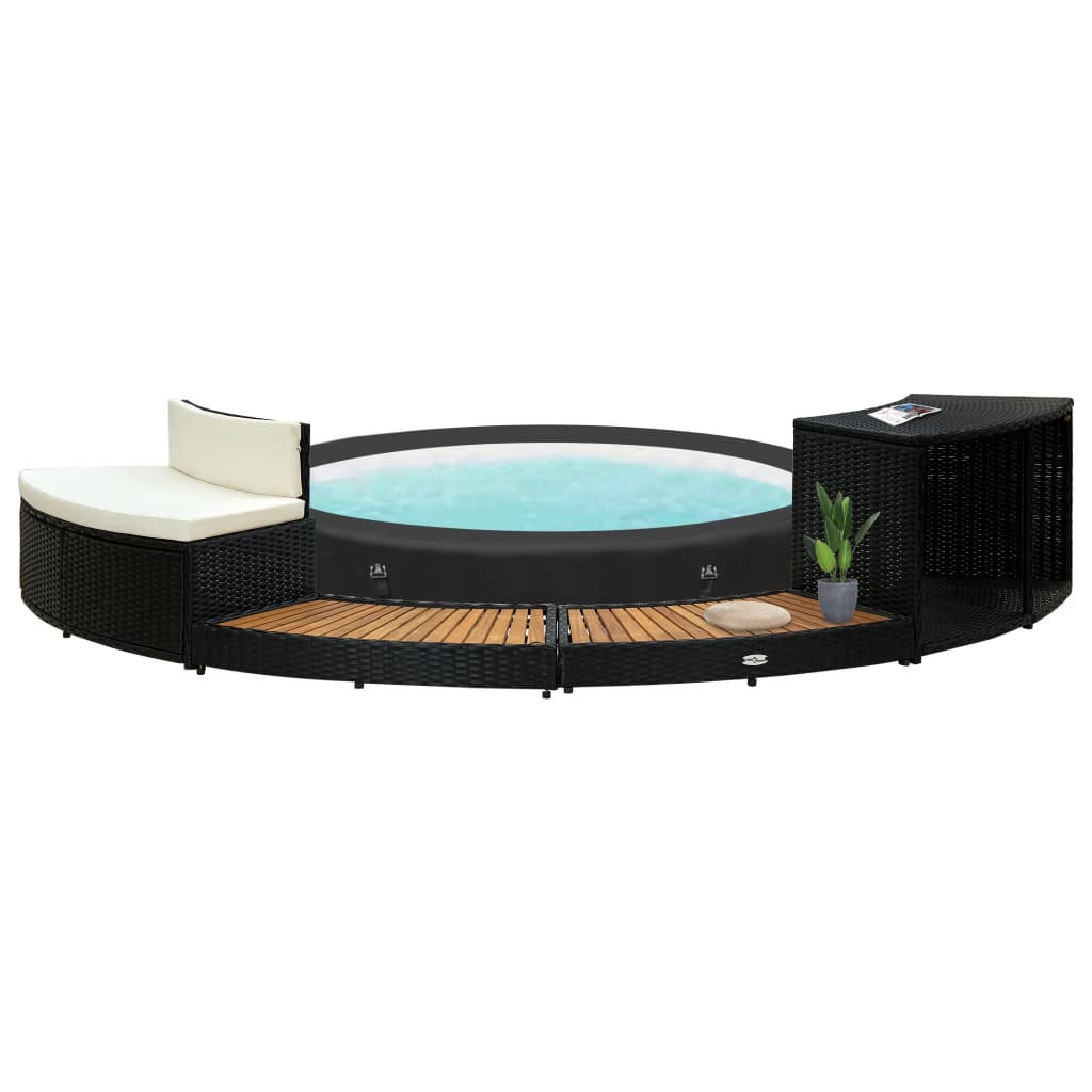 Vidaxx contour de spa poly rotin et bois d'acacia massif noir