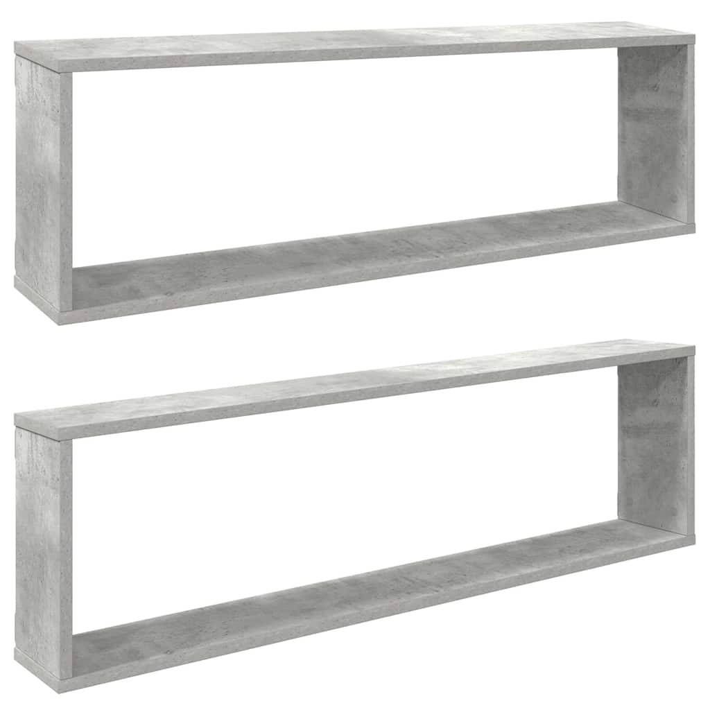 Vidaxl wandschappen kubus 2 st 100x15x30 cm bewerkt hout betongrijs
