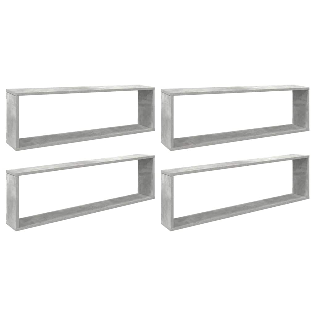 Vidaxl wandschappen kubus 4 st 100x15x30 cm bewerkt hout betongrijs