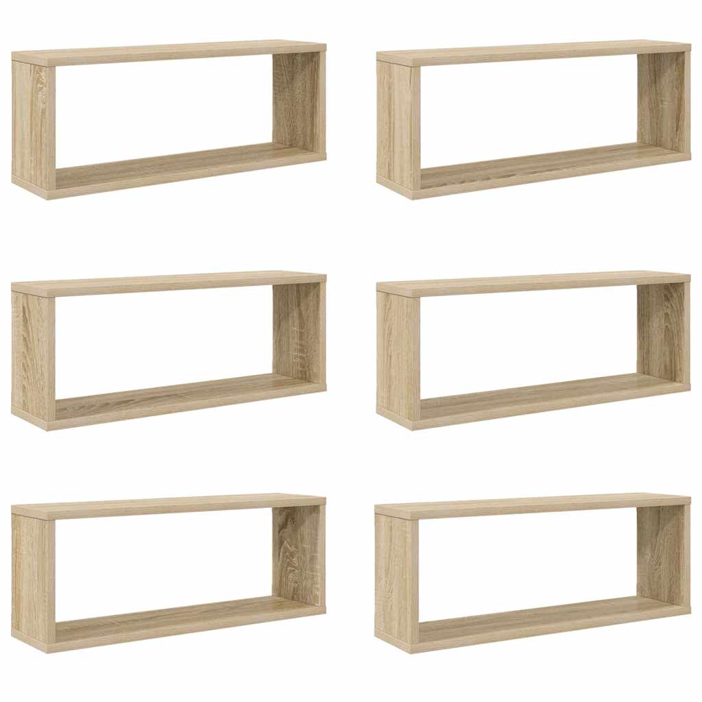 Vidaxl wandschappen kubus 6 st 60x15x23 cm bewerkt hout sonoma eiken