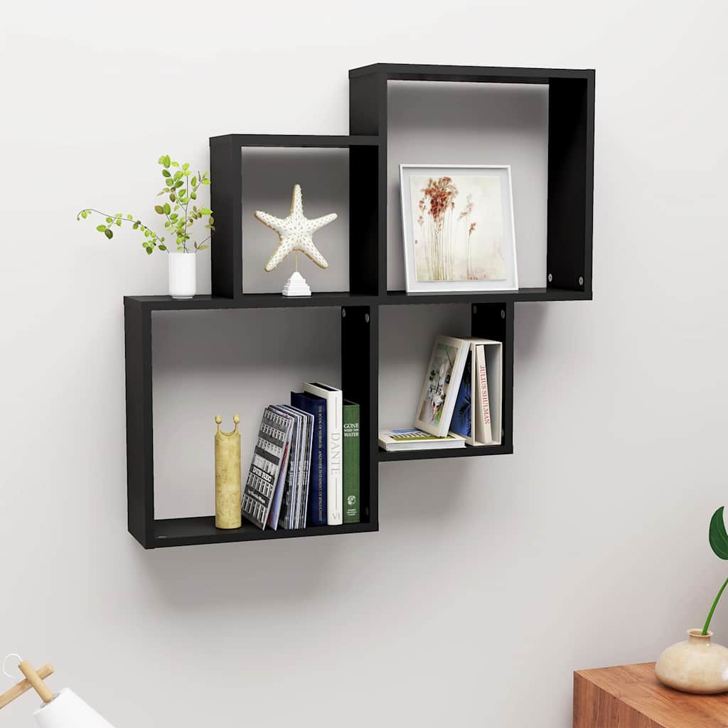 Vidaxl wandschap kubus 80x15x78,5 cm bewerkt hout zwart