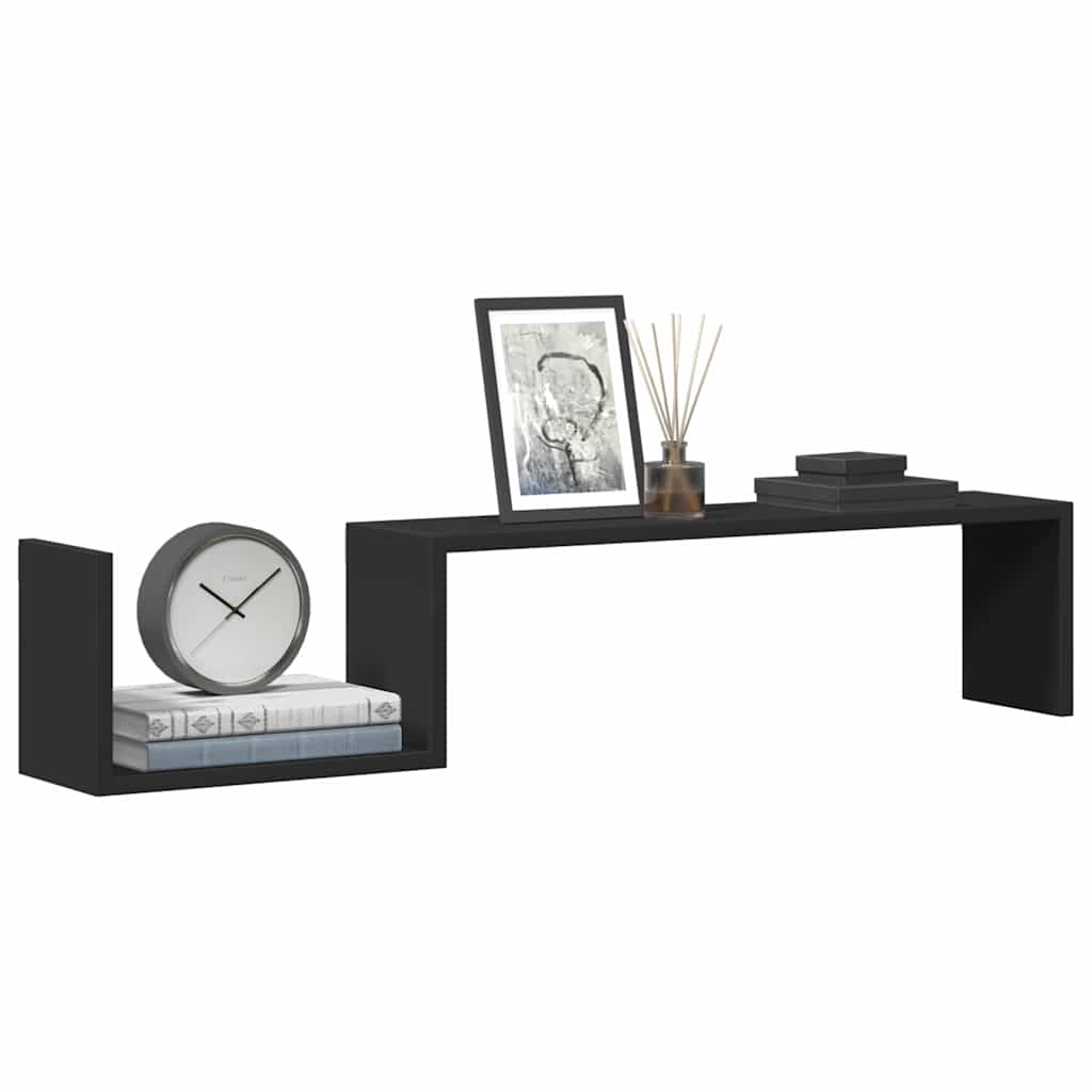 Vidaxl wandschappen 2 st 100x15x20 cm bewerkt hout zwart