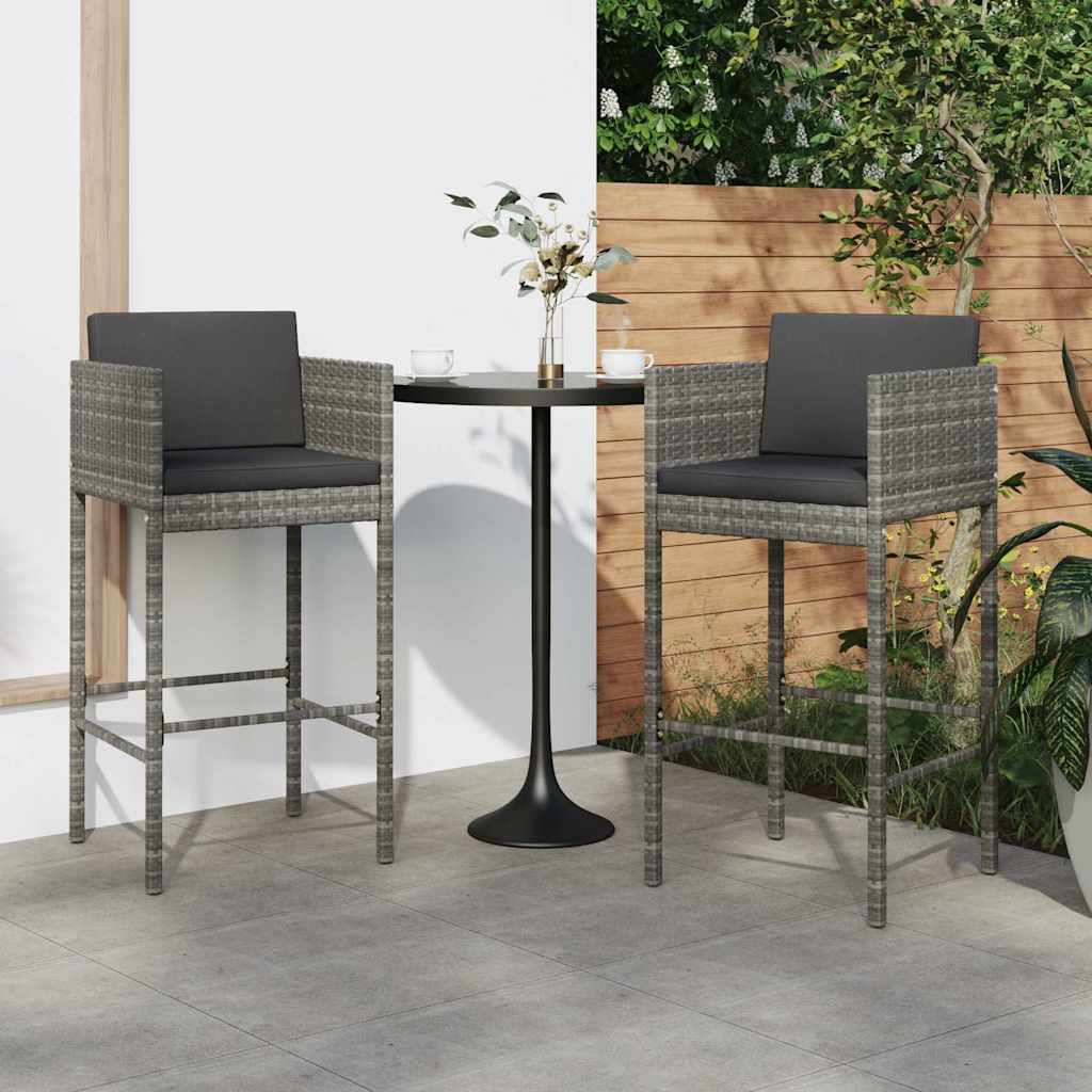 Vidaxl barkrukken 2 st met kussens poly rattan grijs