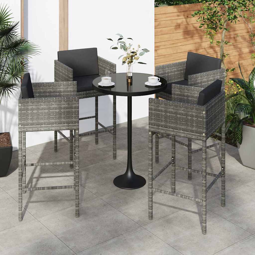 Vidaxl barkrukken 4 st met kussens poly rattan grijs