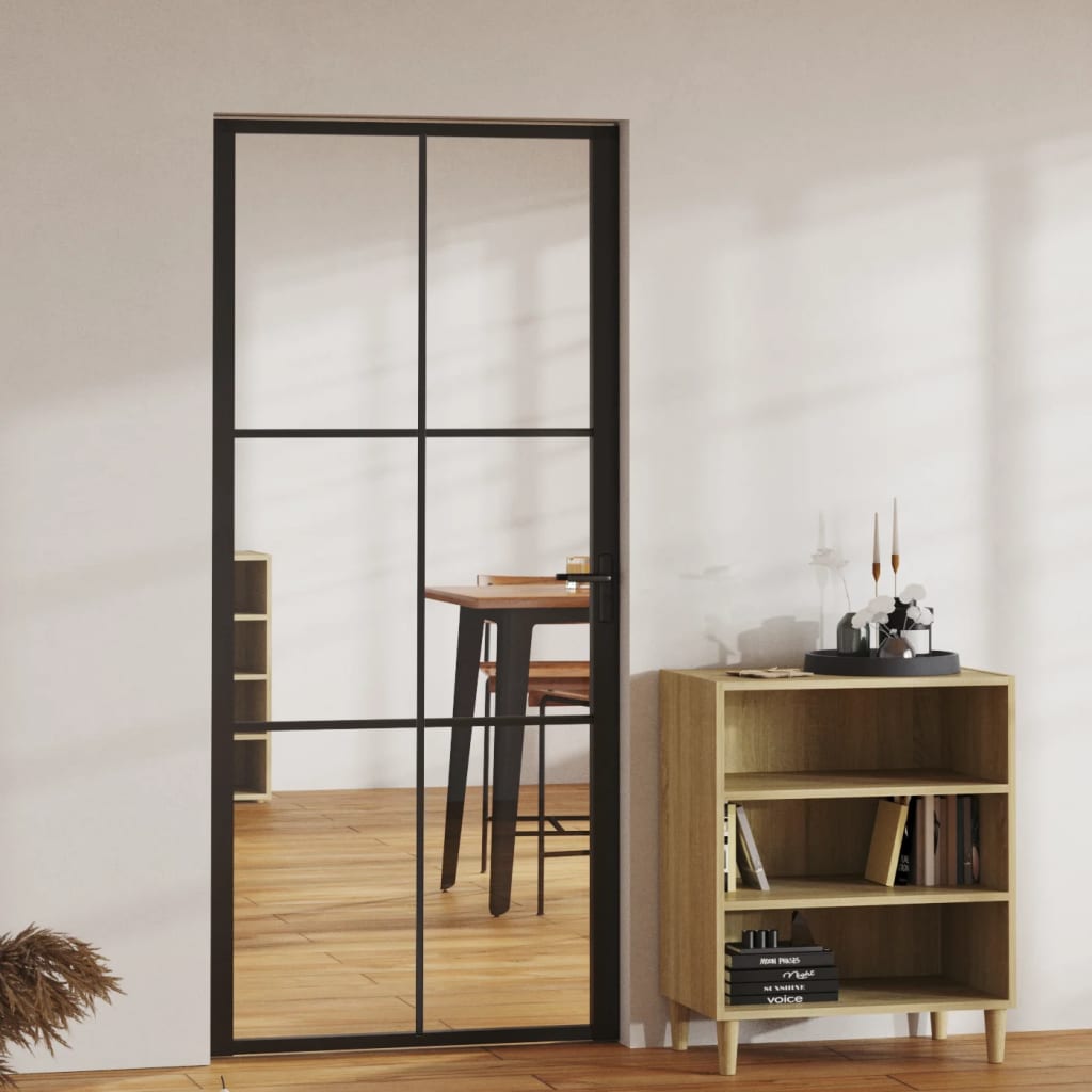 Vidaxl Porte intérieure 93x201.5 cm Verre ESG et noir en aluminium