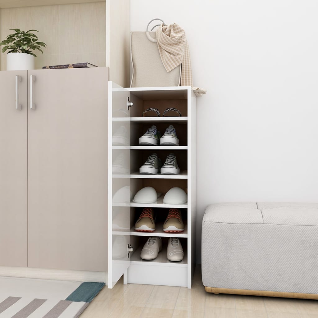 Armoire à chaussures Vidaxl 32 x 35 x 92 cm en bois de bois de bois haute brillant blanc