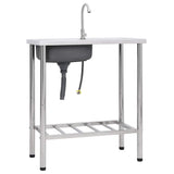 Bol simple de gouttière de camping vidaxl avec robinet en acier inoxydable