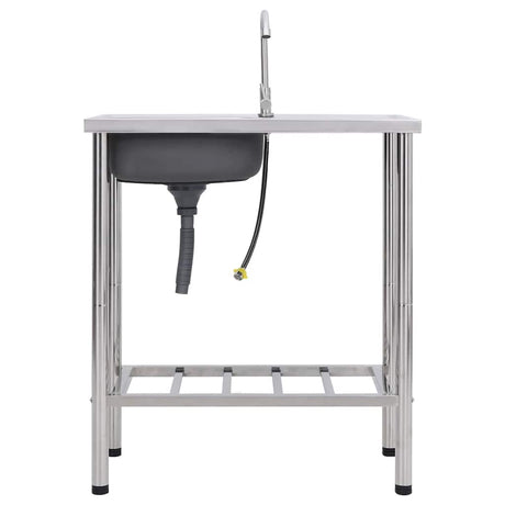 Bol simple de gouttière de camping vidaxl avec robinet en acier inoxydable