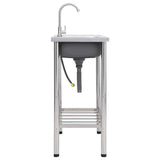 Bol simple de gouttière de camping vidaxl avec robinet en acier inoxydable