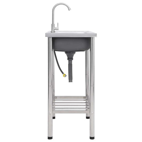 Bol simple de gouttière de camping vidaxl avec robinet en acier inoxydable