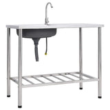 Bol simple de gouttière de camping vidaxl avec robinet en acier inoxydable