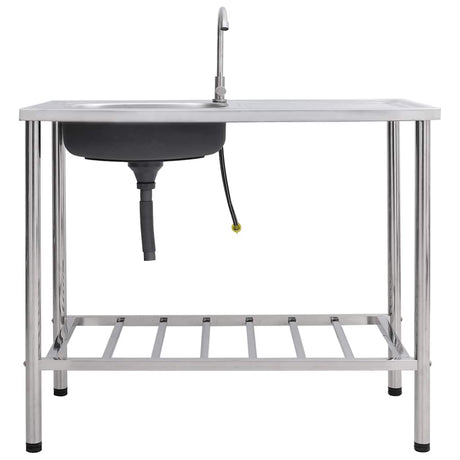 Bol simple de gouttière de camping vidaxl avec robinet en acier inoxydable