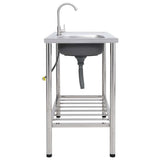 Bol simple de gouttière de camping vidaxl avec robinet en acier inoxydable