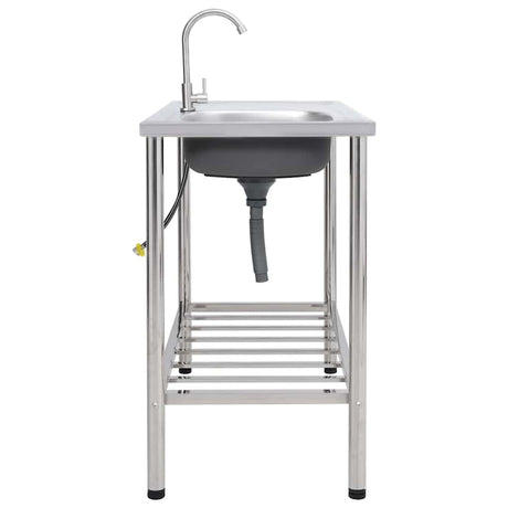 Bol simple de gouttière de camping vidaxl avec robinet en acier inoxydable