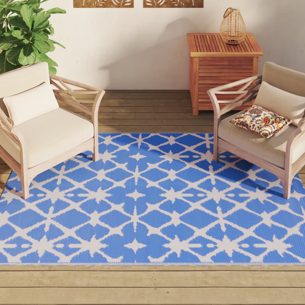 VidaXL outside rug arakil 140x200 cm polypropene blue and white