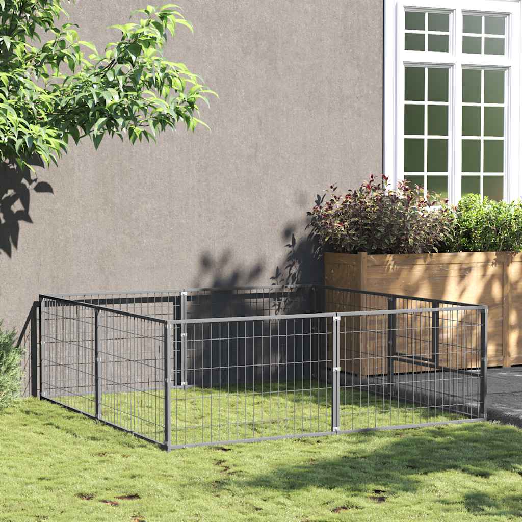 Vidaxl Dog Kennel 4 m² en acier argent coloré