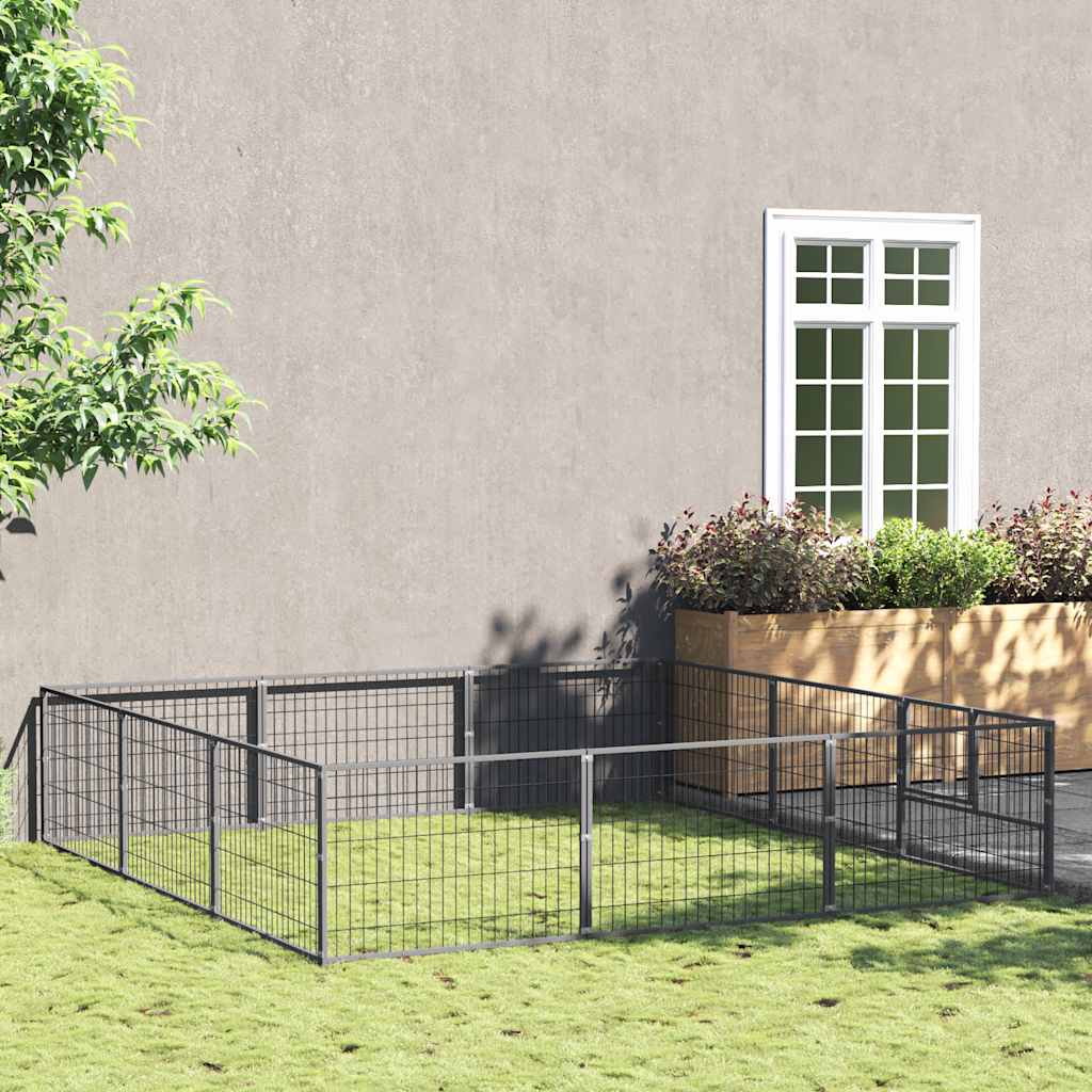 Vidaxl chien Kennel 9 m² en acier argenté colored