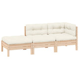 Vidaxl 3-delige loungeset met crèmekleurige kussens massief grenenhout