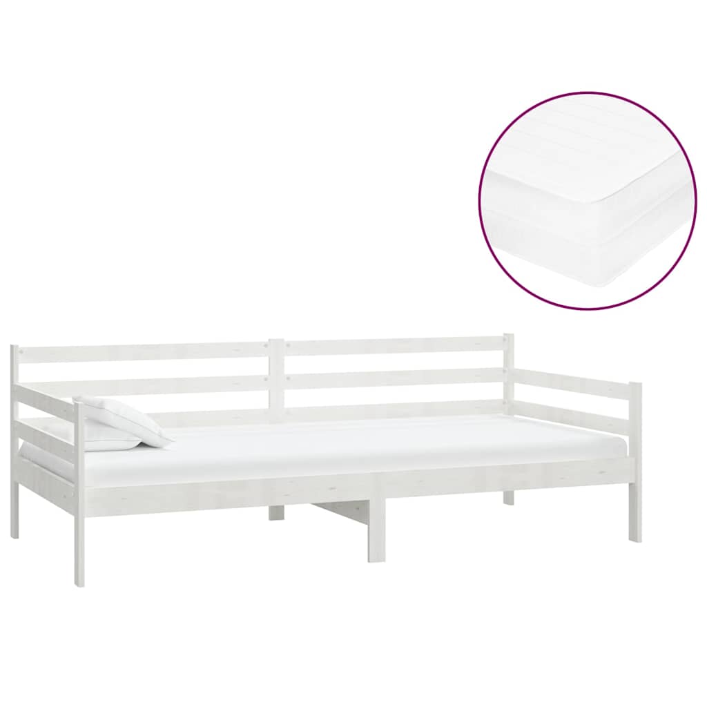 Vidaxl slaapbank met matras massief grenenhout wit 90x200 cm