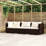 Vidaxl driezitsbank met kussens poly rattan bruin