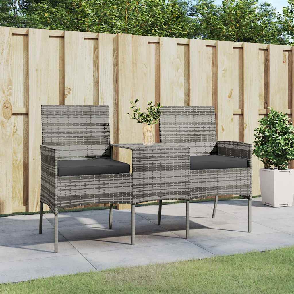 Vidaxl tuinbank 2-zits met tafeltje poly rattan antracietkleurig