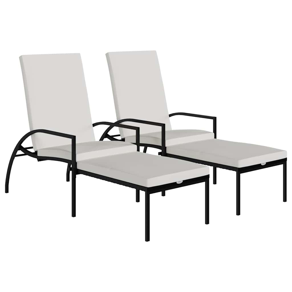Vidaxl ligbedden 2 st met voetensteun polyetheen rattan zwart