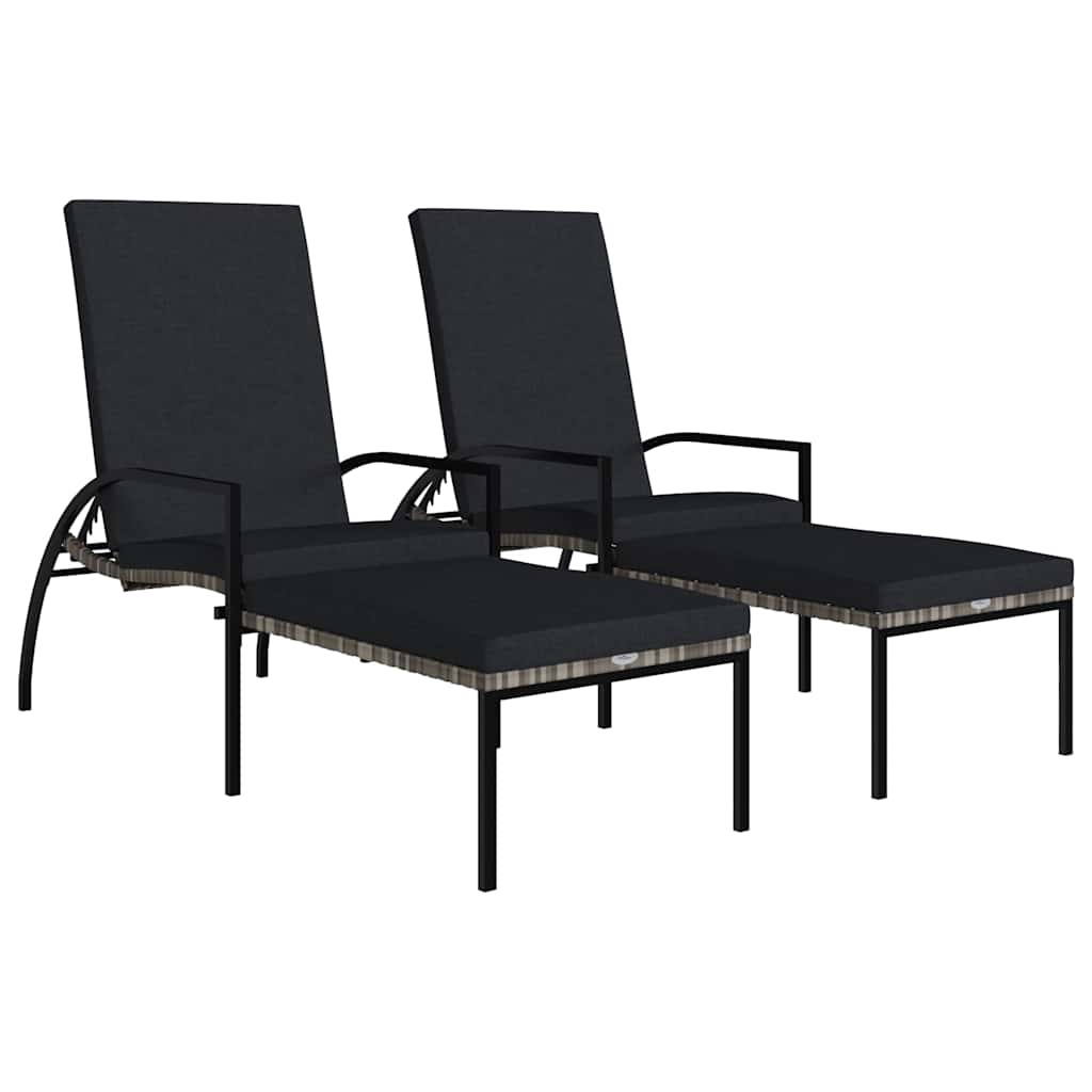 Vidaxl ligbedden 2 st met voetensteun polyetheen rattan grijs