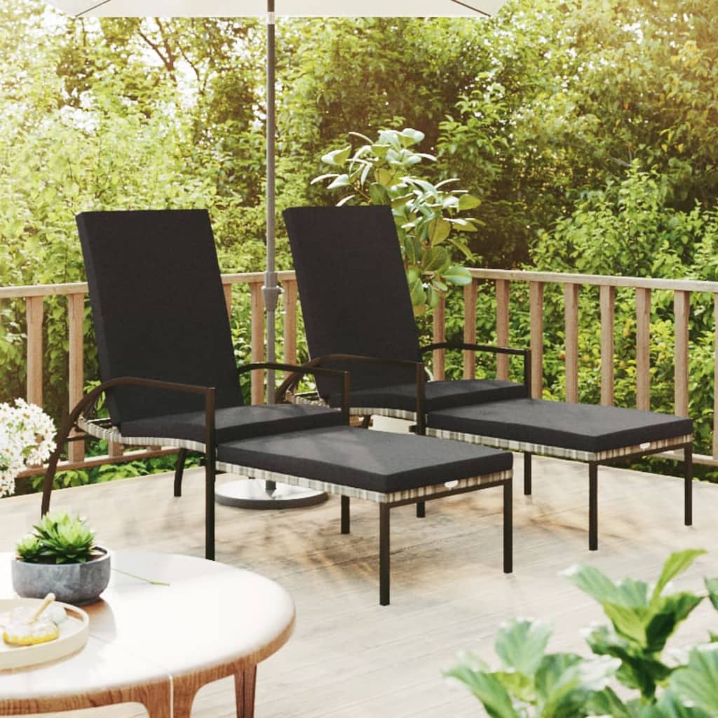Vidaxl ligbedden 2 st met voetensteun polyetheen rattan grijs