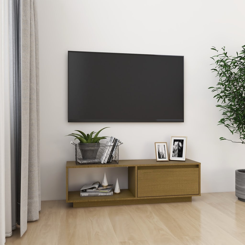 Vidaxl tv-meubel 110x30x33,5 cm massief grenenhout honingbruin