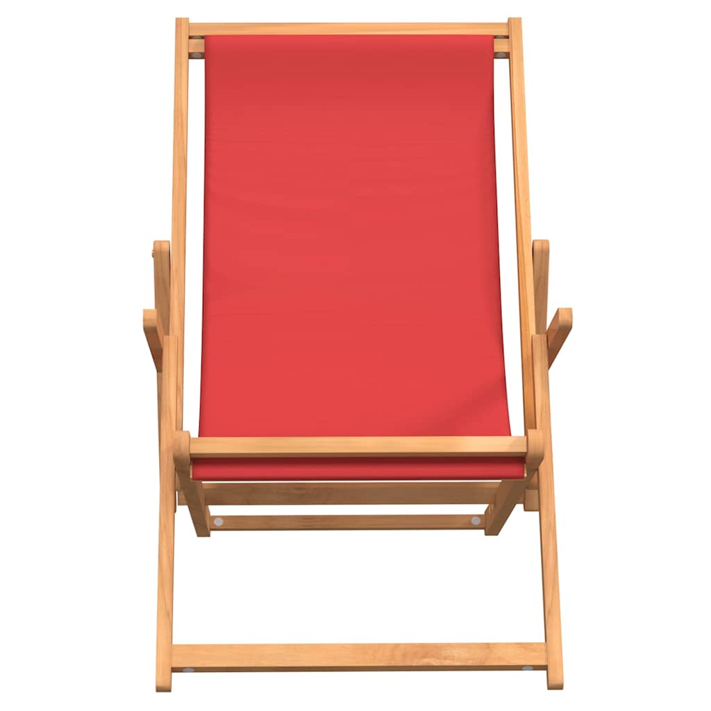 Vidaxl strandstoel inklapbaar massief teakhout rood