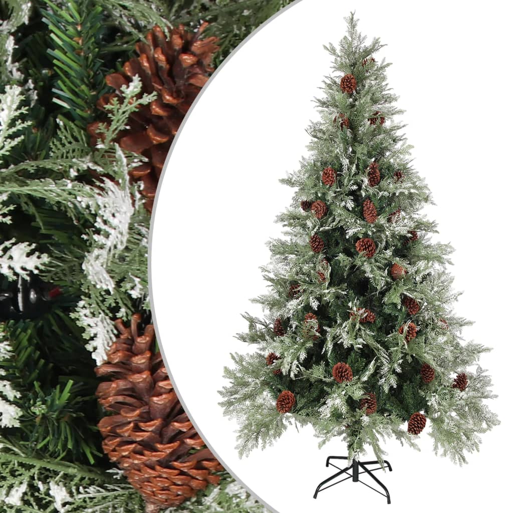 Árbol de Navidad Vidaxl con conos de pino 195 cm PVC y PE Verde y blanco