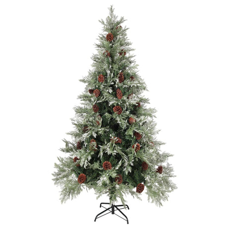 Vidaxl Christmas Tree avec des cônes de pin 195 cm en PVC et PE vert et blanc