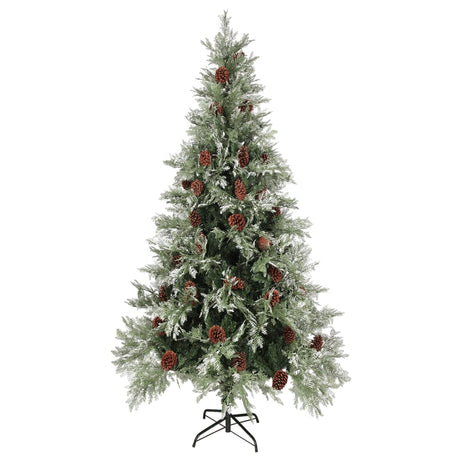 Vidaxl Christmas Tree avec des cônes de pin 225 cm en PVC et PE vert et blanc