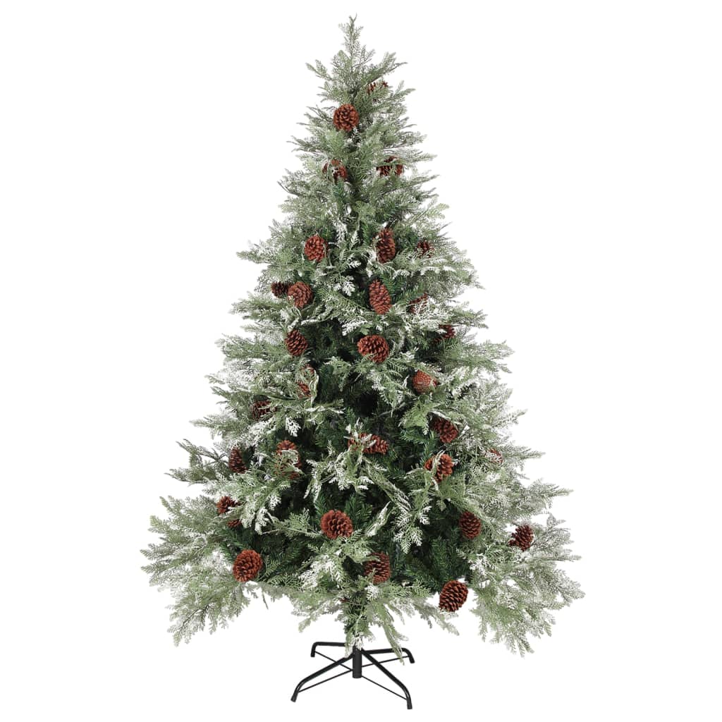 Vidaxl juletre med LED- og furuskjegler 150 cm PVC og PE grønt og hvitt