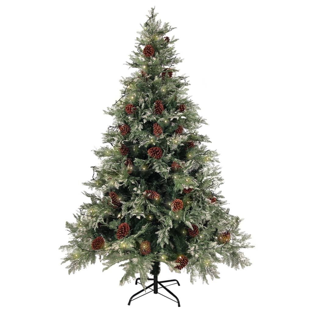 Vidaxl juletre med LED- og furuskjegler 150 cm PVC og PE grønt og hvitt