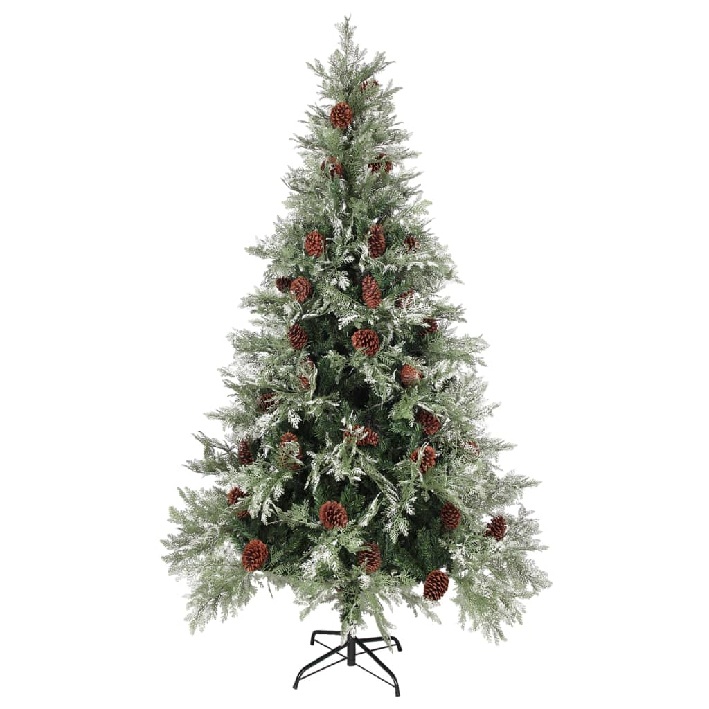 Arbre de Noël Vidaxl avec des cônes LED et de pin 195 cm en PVC et PE vert et blanc