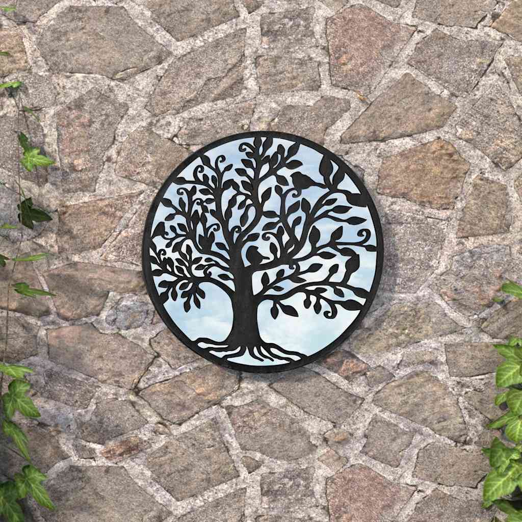 Miroir de jardin vidaxl autour de 40x2,5 cm de fer noir