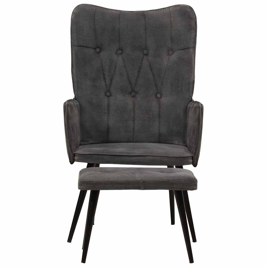 Vidaxl fauteuil met voetenbank vintage stijl canvas zwart