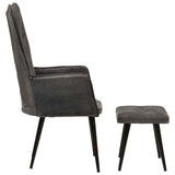 Vidaxl fauteuil met voetenbank vintage stijl canvas zwart
