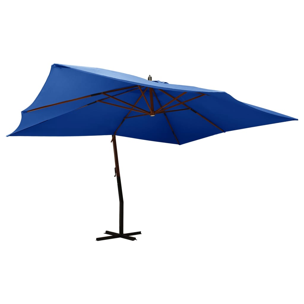 Vidaxl zweefparasol met houten paal 400x300 cm azuurblauw