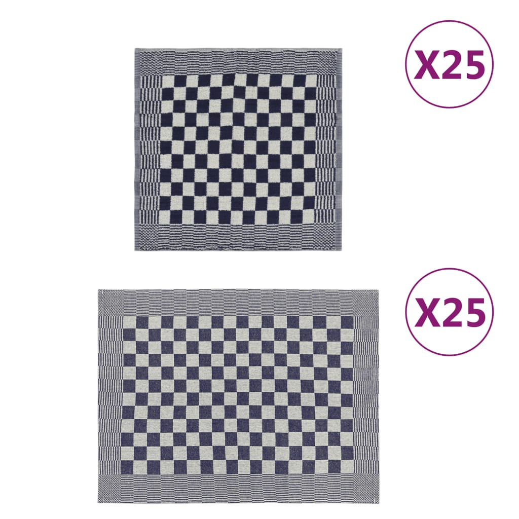 Vidaxl 50 pièces de cuisine en tissu coton bleu et blanc