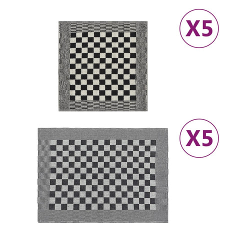 Vidaxl 10 parties de cuisine en tissu coton noir et blanc