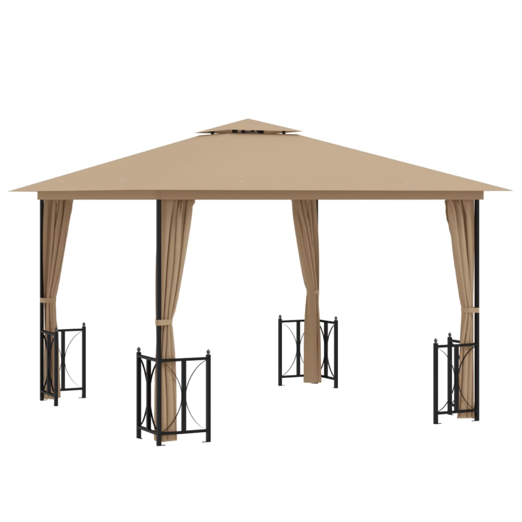 Arbor de Vidaxl con paredes laterales y techo doble 3x3 m taupe