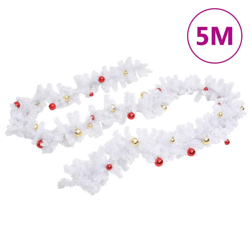 VidaXL guirlande de Noël décorée de boules de Noël 5 m blanc