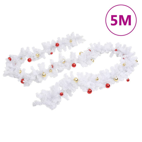 VidaXL guirlande de Noël décorée de boules de Noël 5 m blanc